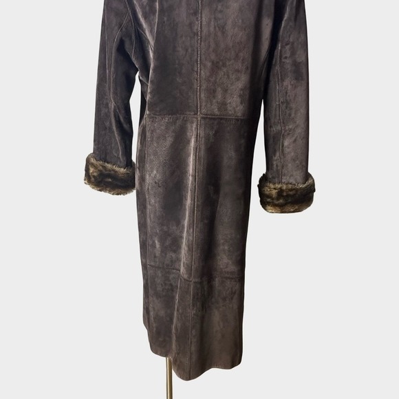 VTG Chocolate Brown Suede Leather Faux Fur Penny Lane Coat Medium Petite 70s - Picture 12 of 15